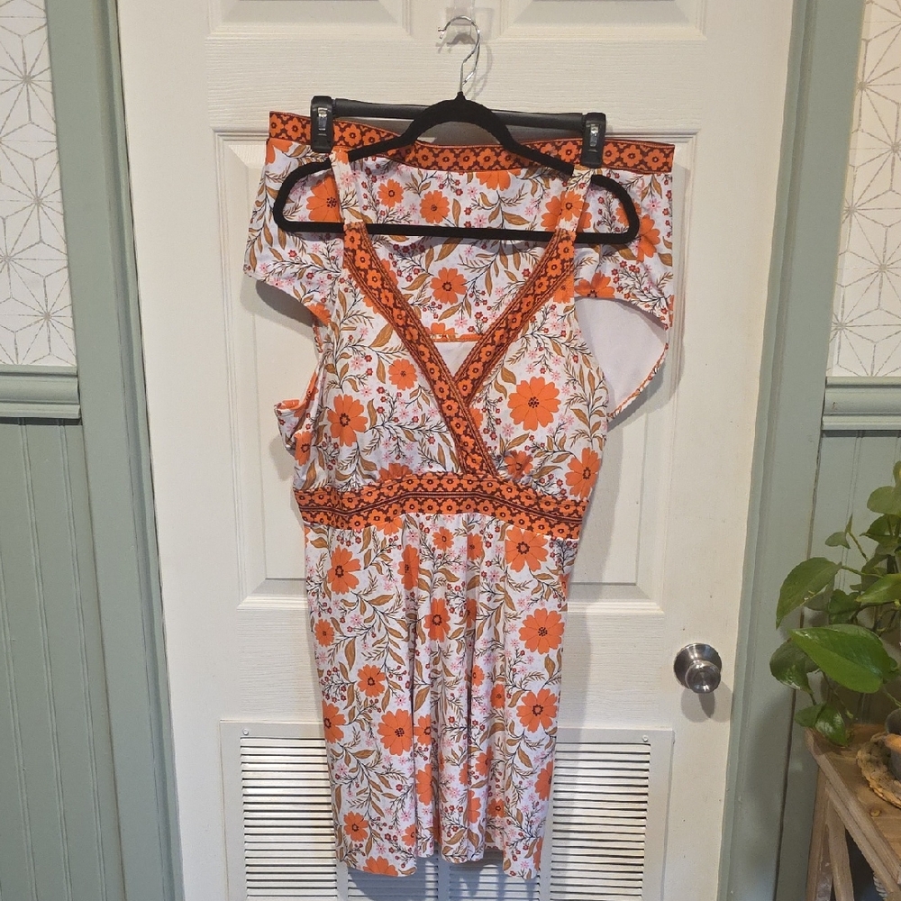 BloomChic Orange and White Floral Mini Dress